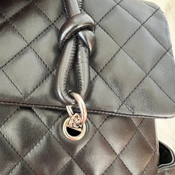 CHANEL Black Lambskin Leather Cambon Handbag Limited Edition White CC Logo RARE - Picture 9 of 16